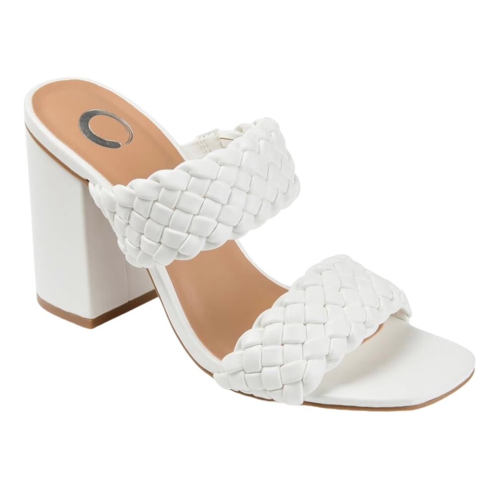 Journee Women's Melissa Woven Block Heel Slide Sandals White Size 10